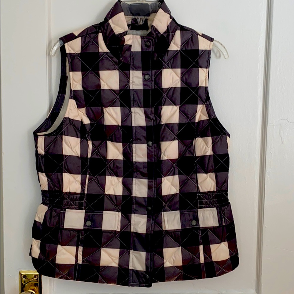 Talbots Blk/White Buffalo Check Down Vest Sz MP